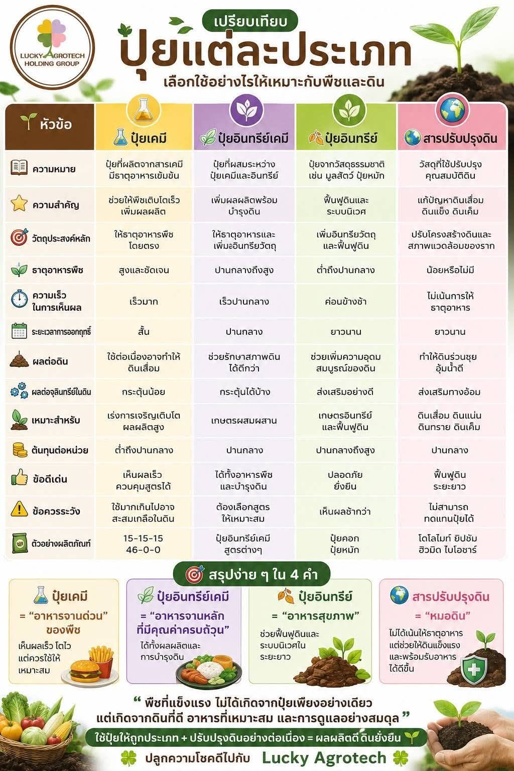 เปรียบเทียบปุ๋ยแต่ละประเภท